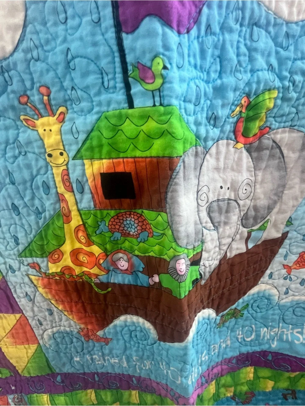 Noah's Ark Baby Quilt - Bright Blue & Yellow Nursery Throw